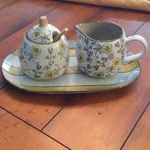 Creative Co-op Cream & Sugar Set w/ Service Plate